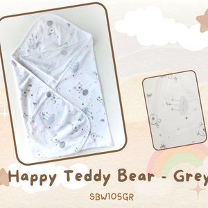Newborn/Infant/Baby/Wrapper/Swaddle/Envelope/Blanket/Towel/Happy Teddy Bear/Grey